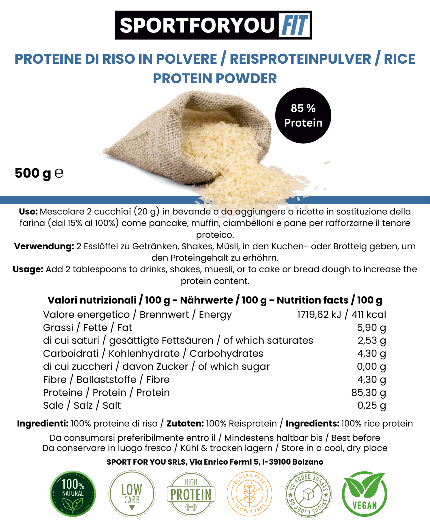 PROTEINE DI RISO IN POLVERE (500G)
