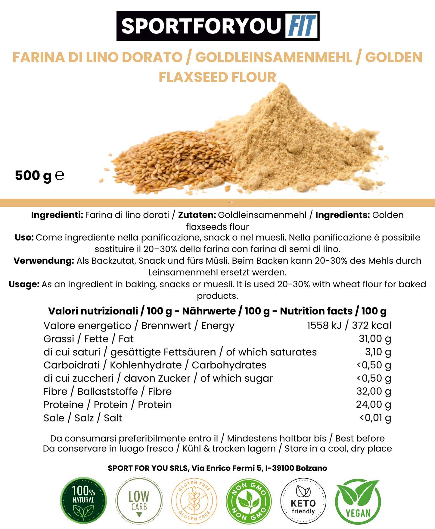 FARINA DI SEMI DI LINO DORATO (500G)
