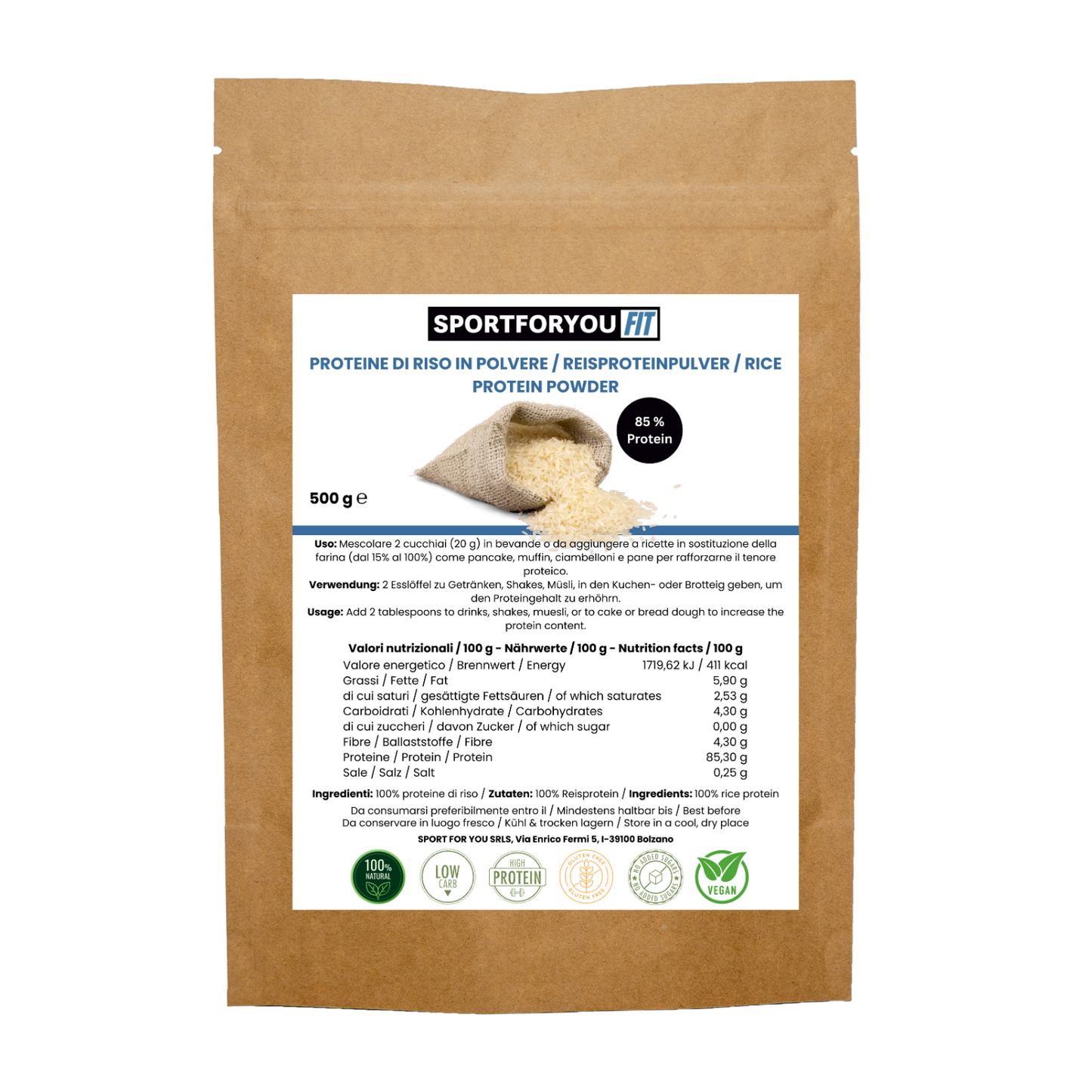 PROTEINE DI RISO IN POLVERE (500G)